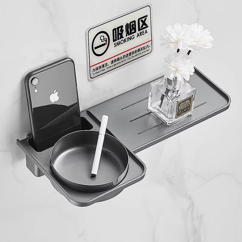 酒店卫生间手机架子厕所免打孔墙上手机托盘多功能纸巾架带烟灰缸