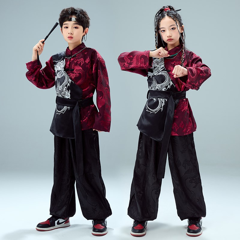 元旦中国风演出服儿童古典合唱武术表演服装汉服男童女孩古装街舞