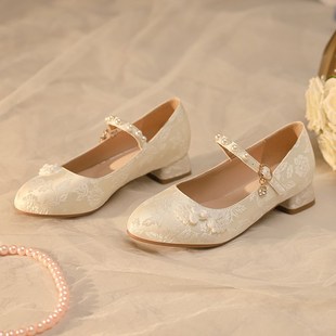 新中式国风儿童高跟鞋女童古风汉服鞋大童绣花单鞋配旗袍马面裙鞋