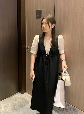 NAZ那子大码2024夏装新款假两件拼接显瘦胖mm气质减龄百搭连衣裙