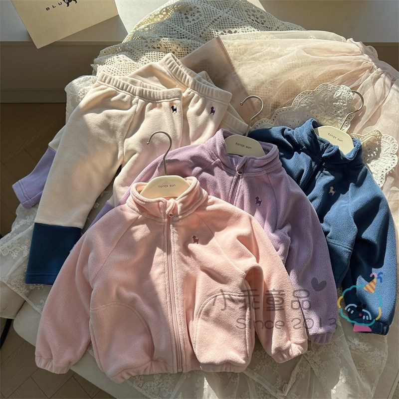 【软软糯糯】女童秋冬套装 厚款保暖奥粒绒拉链外套打底裤 两件套
