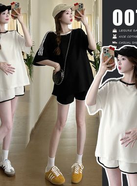 孕妇套装2024新款时尚夏款休闲运动夏季小个子宽松短裤外穿两件套