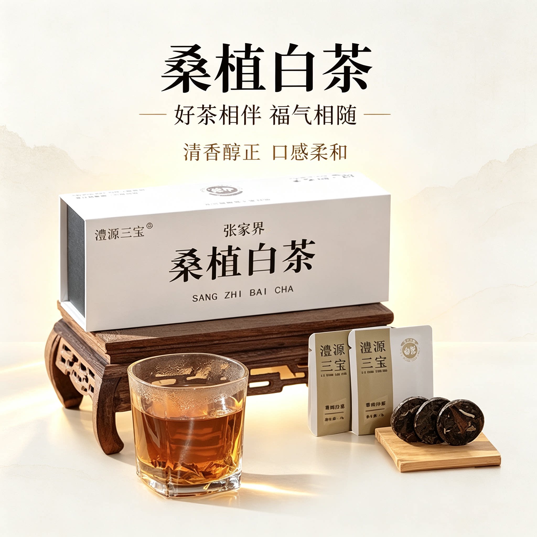 张家界正宗老白茶小茶饼伴手礼高山茶片装好喝紧压茶叶90g送礼袋