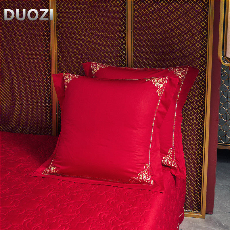 大红纯棉靠垫套 婚庆刺绣大抱枕60*60CM一P对装结婚床品送礼陪嫁