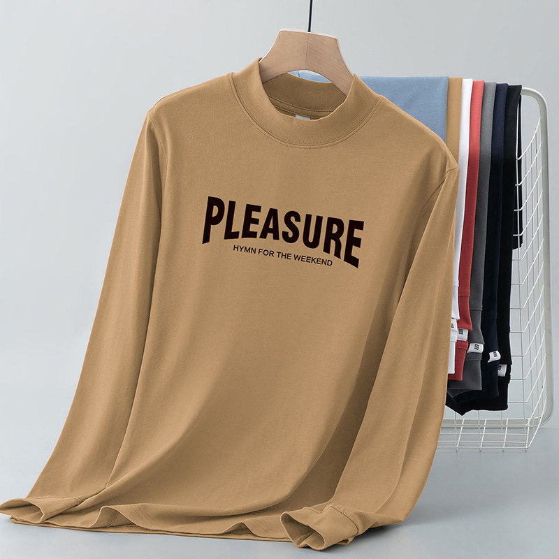 重磅纯棉t恤男士k长袖半高领潮流内搭打底衫中领秋衣小衫全棉体恤