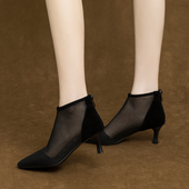 网纱凉靴2021年新款 镂空短 细跟高跟网靴中Q跟小跟凉鞋 女鞋 春夏季