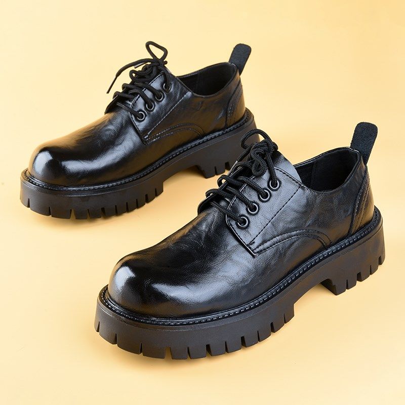 大头皮鞋男款2024新款年轻人商C务正装休闲增高软底德比鞋男马丁
