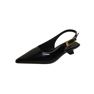 2025年新款法式黑色尖头单鞋小跟一字扣带包头凉鞋女X后空中跟女