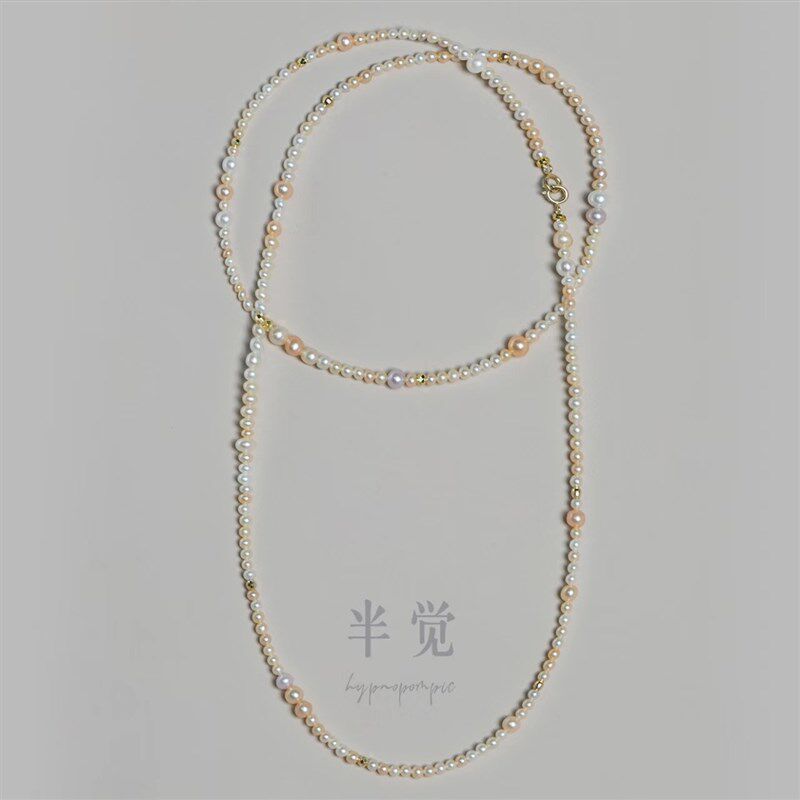 半觉【美姬】o半觉金奶宝混彩珍珠长链毛衣链