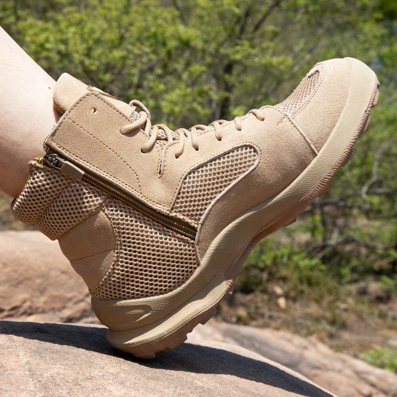 户外高帮沙漠靴软底训练靴男透气登山鞋春秋马丁靴V徒步短靴子男