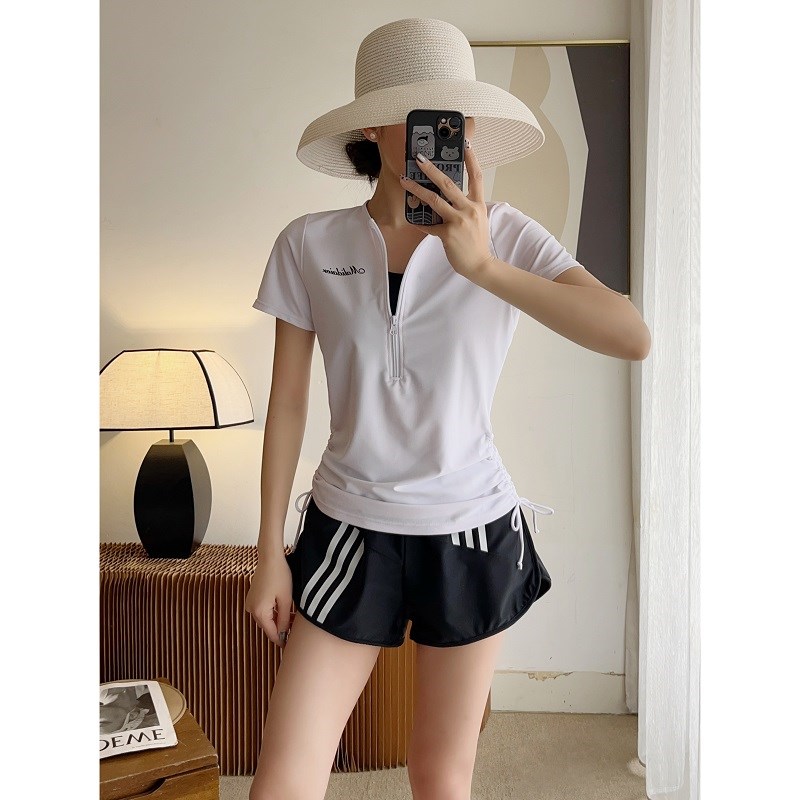 运动风分体c泳衣女2025新款宽松保守遮肚显瘦温泉度假游泳衣三件