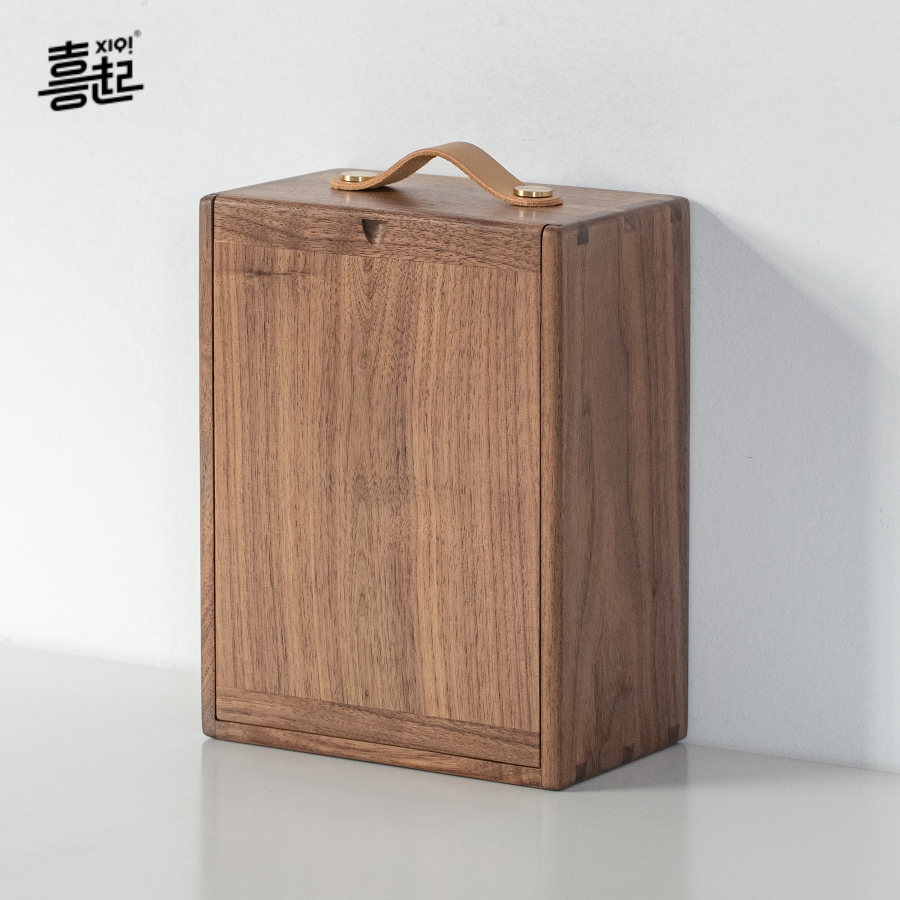 黑胡桃实木茶叶茶具收纳盒 桌面杂物F药品整理储物盒手提带盖茶盒