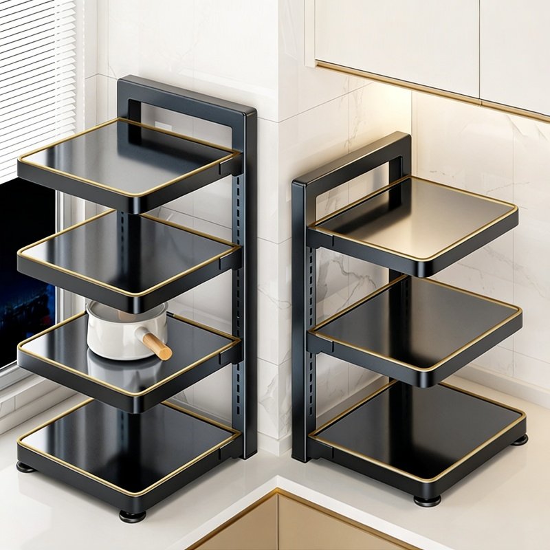 厨房置物架多功能家用锅具收纳架水槽下落地多层可调节高度锅架子