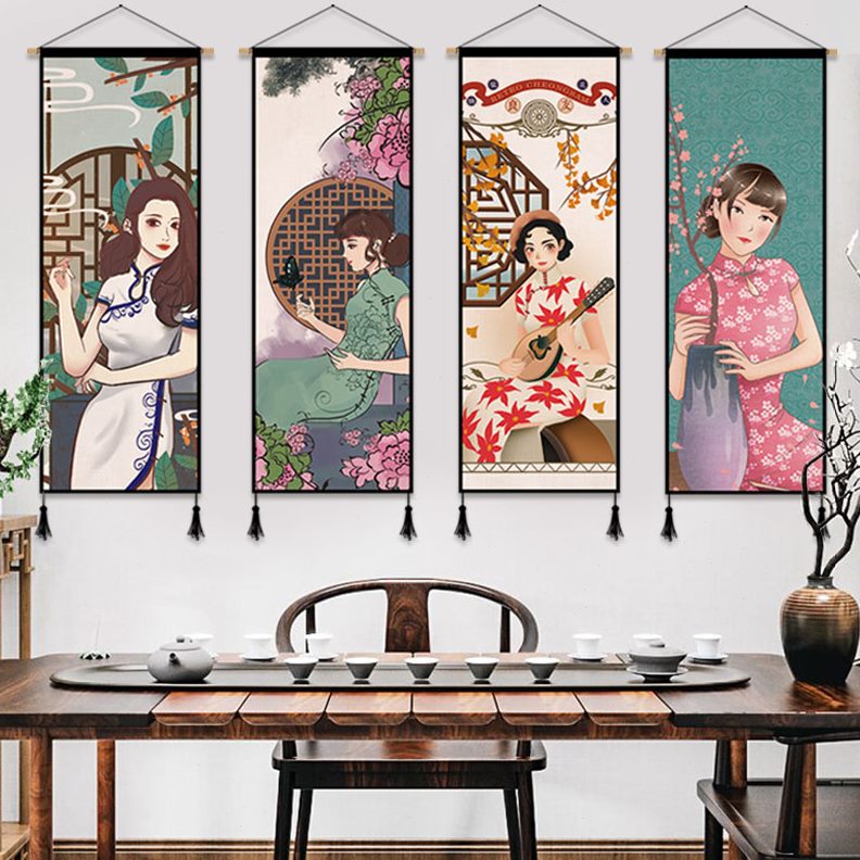 人物民族风玄关客厅壁装饰情酒店少数民宿饭店少女墙挂画毯布挂布图片