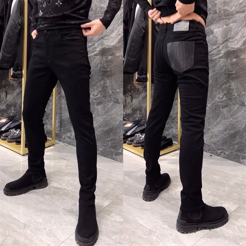 潮流男士黑色欧货商务休闲牛仔裤男弹力春夏高腰修身直筒男裤长裤