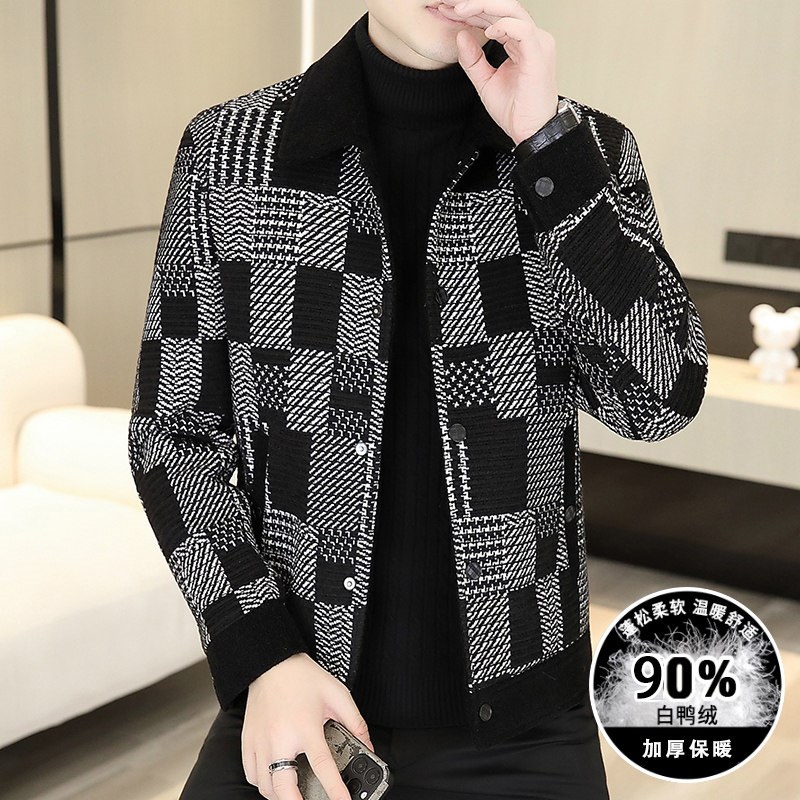 翻领短款夹克外套男冬季2024潮牌高端新款韩版修身羽绒服男装上衣