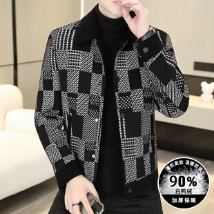 翻领短款夹克外套男冬季2024潮牌高端新款韩版修身羽绒服男装上衣