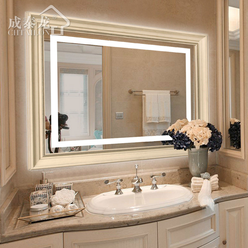 欧式智能a浴室镜轻奢带灯卫生间镜子挂墙触摸屏化妆壁挂厕所防雾