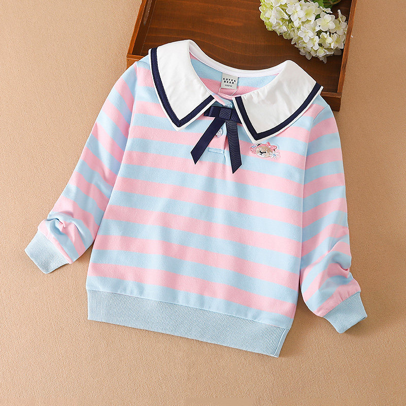 女童卫衣春秋装薄纯棉上衣2023年新款儿童长袖t恤宝宝打底衫条纹