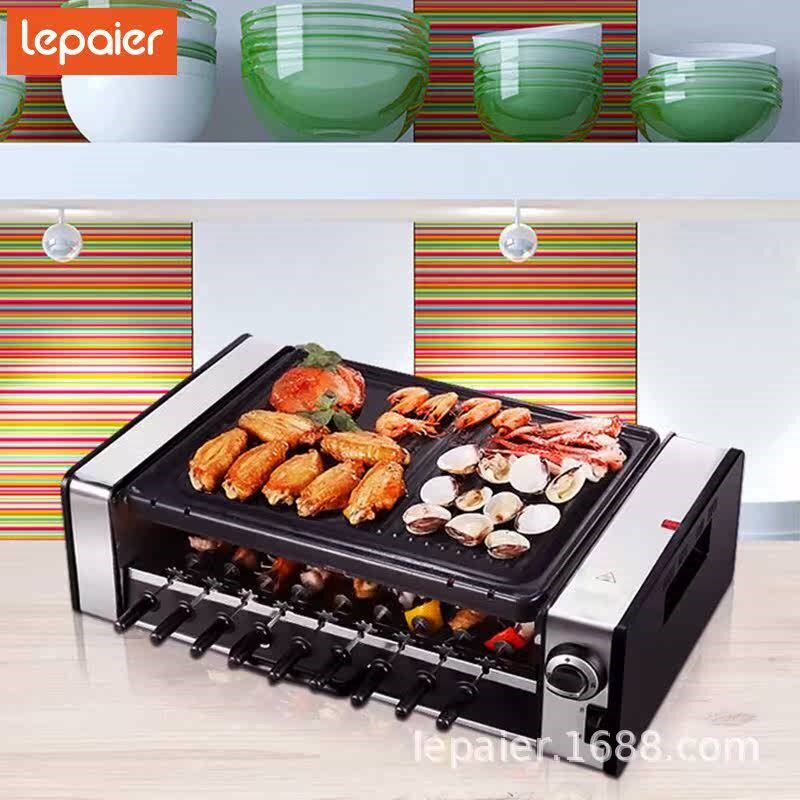 家用电烤盘双层自动旋o转电烧烤y炉烧烤架烤肉串机烤肉炉韩式煎烤
