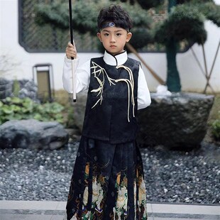 新中式儿童马面裙男童汉服秋冬明制古装中国风少爷马甲演出服套装