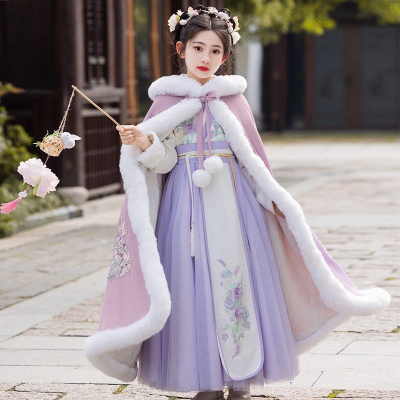 汉服女童秋冬季儿童古装2024新款中国风唐装女孩加厚冬装古风裙子