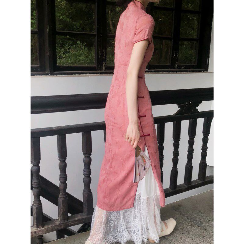 橘里CHIU繁花若梦绝美蕾丝拼接半身裙百搭旗袍白色内衬裙长裙女