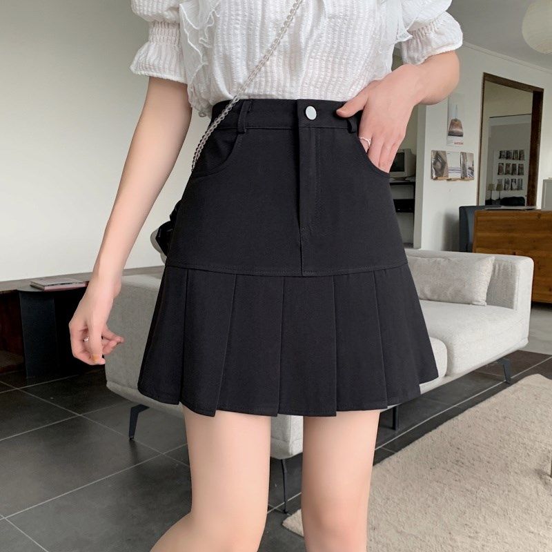 半身裙女夏季包臀西装a字鱼尾短裙大码胖mm遮肚显瘦百褶裙学院风