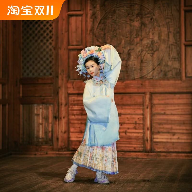女童汉服传统古装中国风连衣裙重工云肩套装儿童古装簪花摄影服装