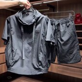 透气T恤短裤 2024夏季 两件套 休闲套装 男宽松百搭薄款 新款 潮牌时尚