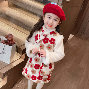 女童旗袍裙秋冬装2023新款宝宝加厚古装拜年服儿童新中式汉服裙子