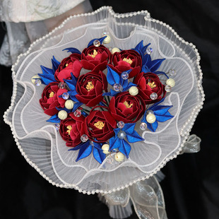 手捧花diy材料包非遗缠花花朵A新中式汉服新婚嫁礼花束玫瑰丝绒线