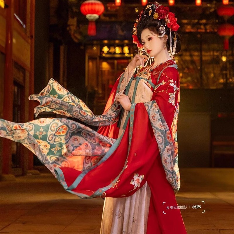 花想容颜唐制背子齐胸襦裙直领对襟广袖衫汉服女中国风春