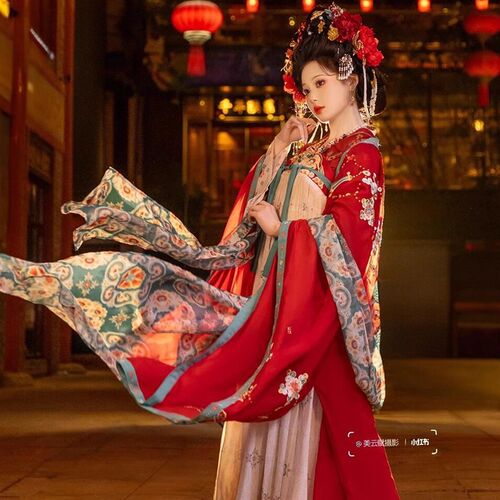 花想容颜唐制背子齐胸襦裙直领对襟广袖衫汉服女中国风春