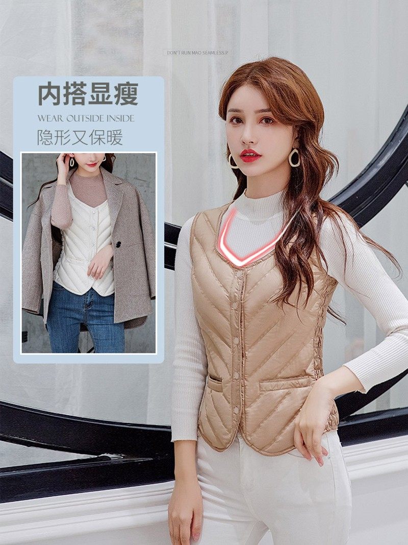 羽绒马甲女轻薄短款秋冬季修身内穿内胆女士贴身打底保暖背心坎肩