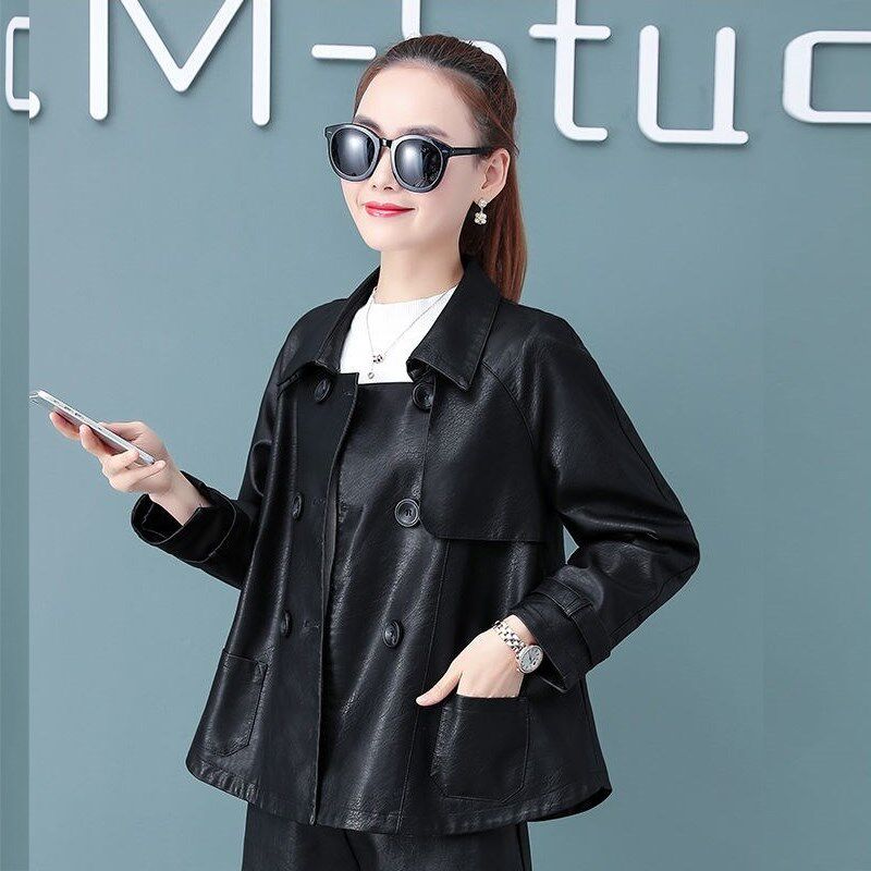 2025新款春秋季宽松短款小皮衣外套女皮夹克裙摆独特流行机车上衣