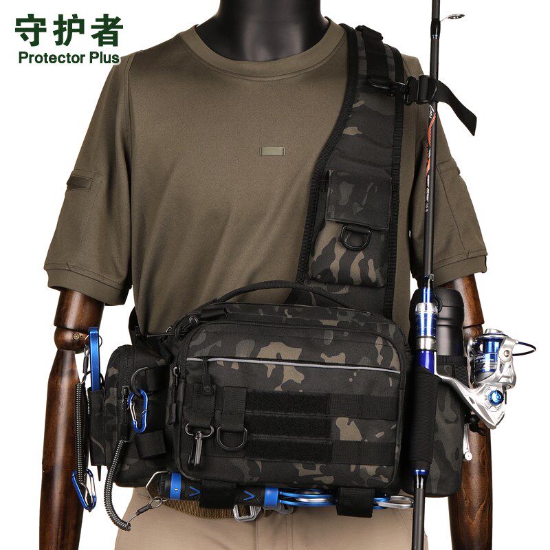 专用路亚包多功能腰包户外男斜挎单肩包竿包一体式背包渔具钓鱼包