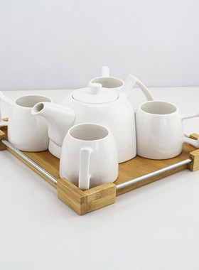 样板间客厅茶几摆件托盘茶杯茶壶套装陶瓷茶具样板房软装饰品摆设