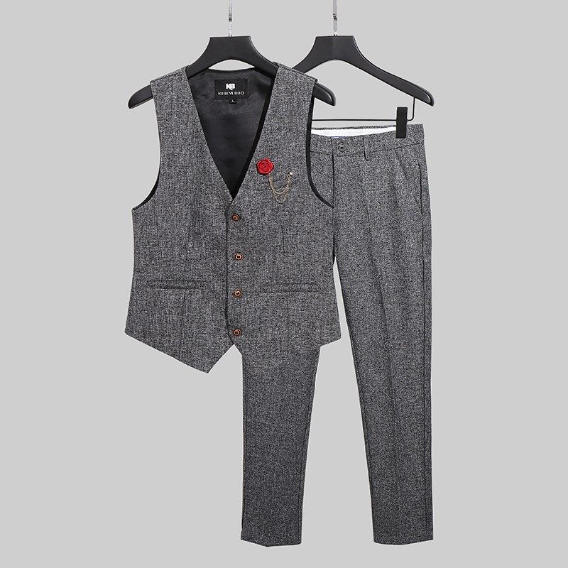 青年男士西装马甲套装复古商务正装宴会礼服面试职业装装两件套男