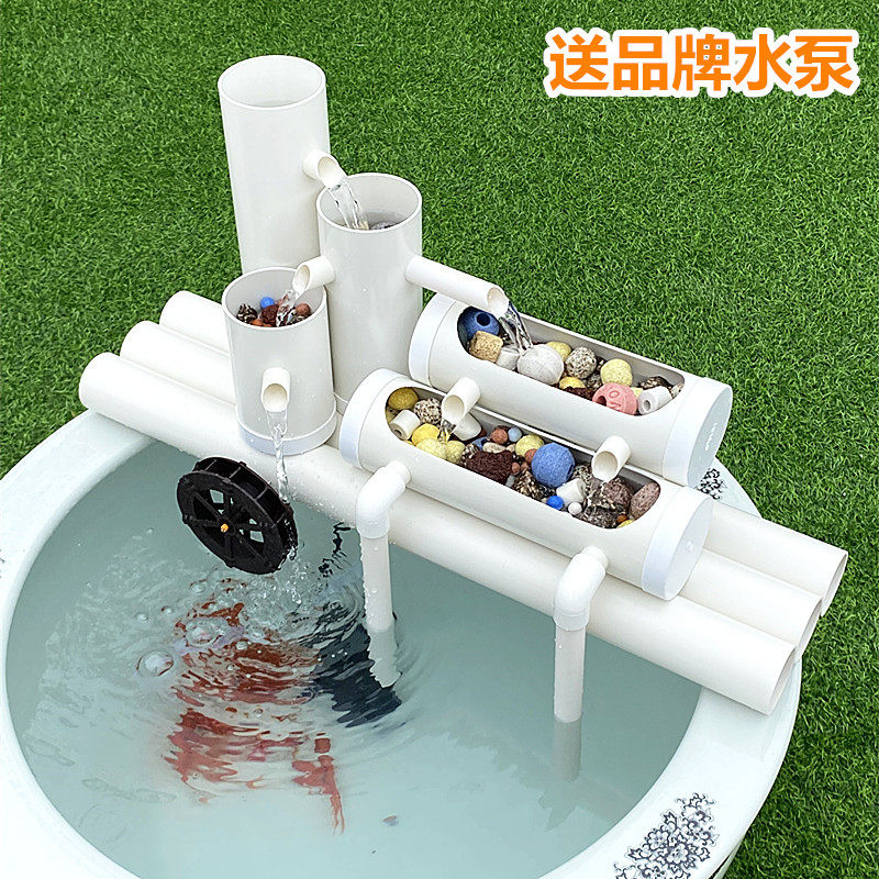 鱼缸过滤器圆水缸家用循环增氧泵静音吸粪便瓷缸水族箱养鱼流水器