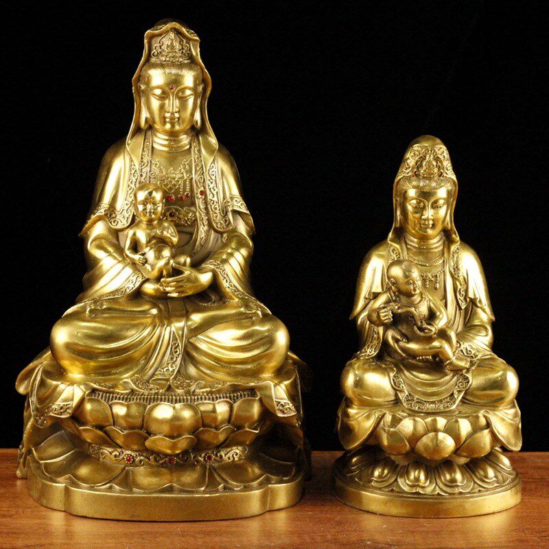 铜观音捧子款摆件铜观音菩萨佛像家用居家装饰工艺品礼品