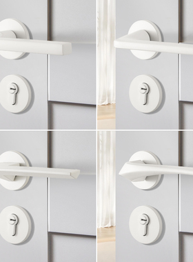 白色门锁室内卧室房门锁具家用简约磁吸静音两件式门把手房间木门