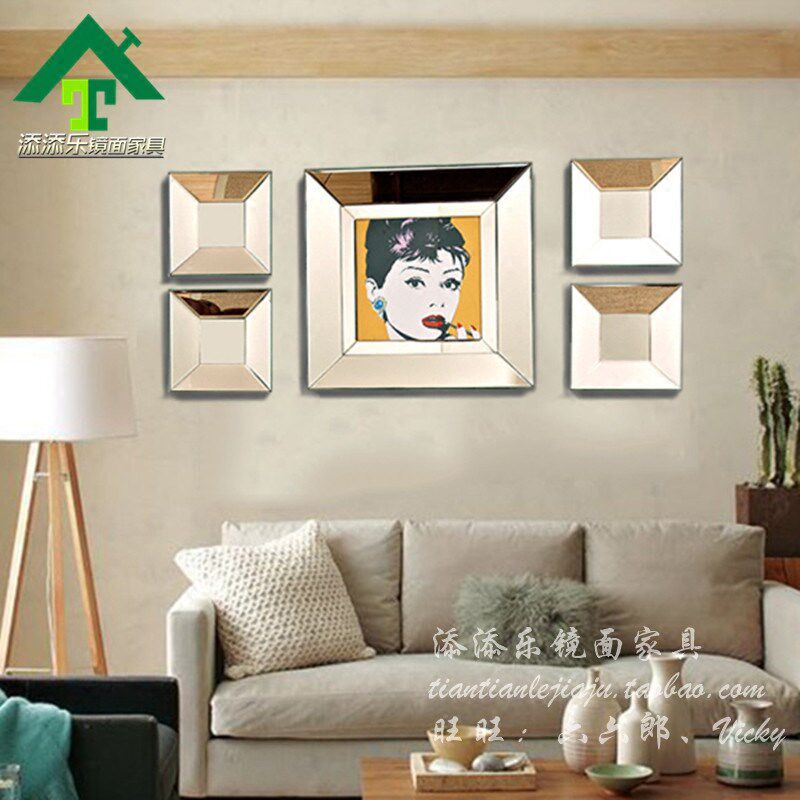 时尚创意镜面相框组合壁挂饰品墙饰简约画框新古典装饰沙发背景墙