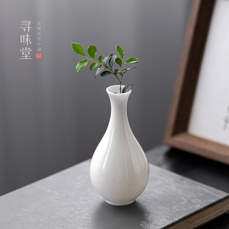 冰种玉瓷玉瓶花器高档小花瓶茶道花插纯白陶瓷茶桌摆件居家装饰