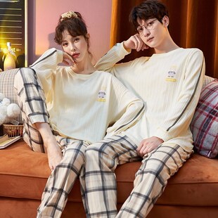 情侣睡衣春秋款纯棉夏季男士女款y长袖套装运动家居服夏款2024新