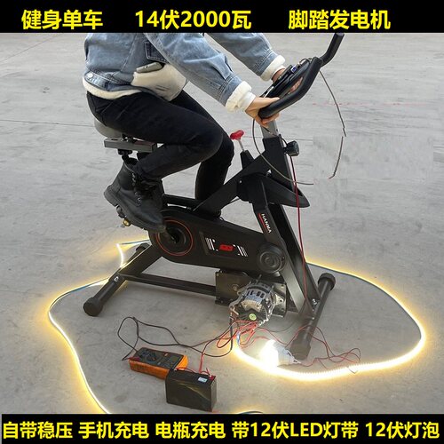 脚踏发电机12V24V伏2000W瓦永磁直流大功率电瓶充电健身自行车