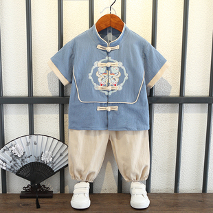 男童汉服春夏季中国风儿童棉麻唐装礼服套装民族风六一十五表演服