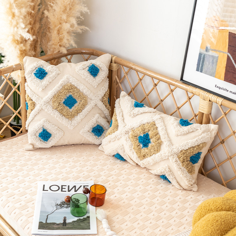 摩洛哥簇绒客厅沙发抱枕套45x45民宿靠J垫酒店床头装饰靠背垫方枕