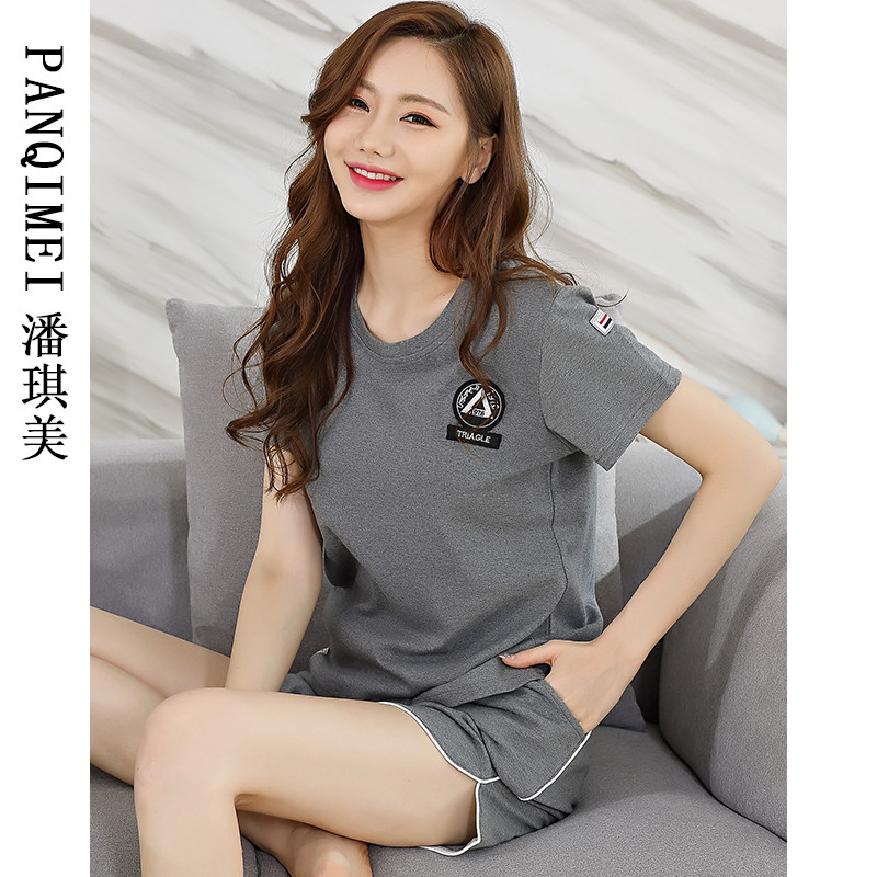 睡衣女夏天短袖纯棉短裤休闲运动可外穿家居服夏款2V023新款薄款