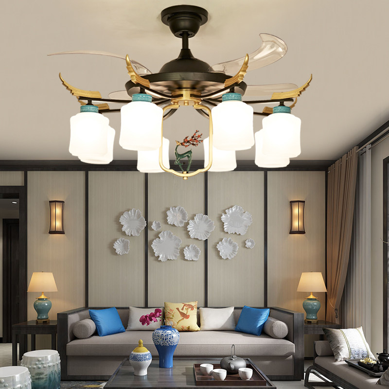 新中式隐形风扇吊灯客厅灯简约现代餐厅卧室吊扇灯具家用大气吊灯,家装灯饰光源,客厅吊灯,淘宝优惠券,粉丝福利购,淘宝优惠卷